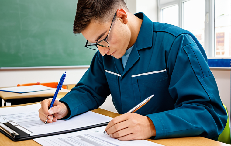 Documentation**

"A student technician, fully clothed in a professional uniform, carefully filling out a form at a desk with various documents and pens, in a bright classroom setting, safe for work, appropriate content, perfect anatomy, correct proportions, professional documentation skills, family-friendly."

**